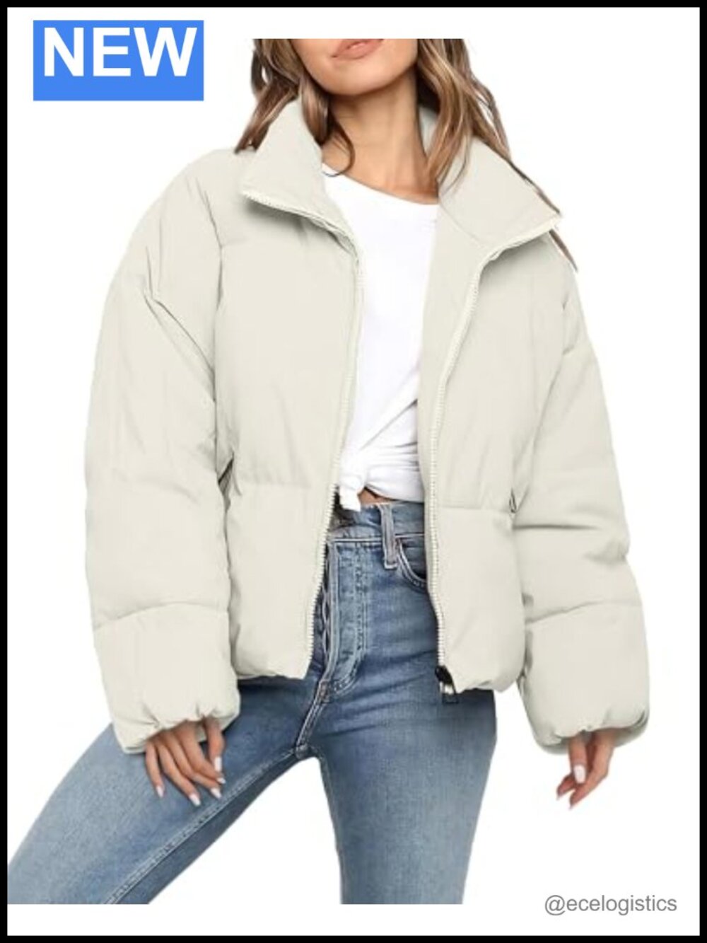Women's Quilted Puffer Jacket Oversized Winter Coat with Zipper Pockets